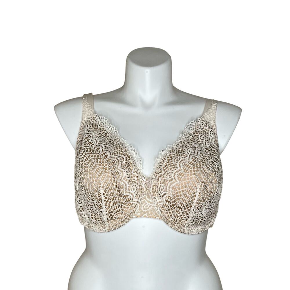 CACIQUE Modern Linear Lace Bra Beige & White Size 44DD